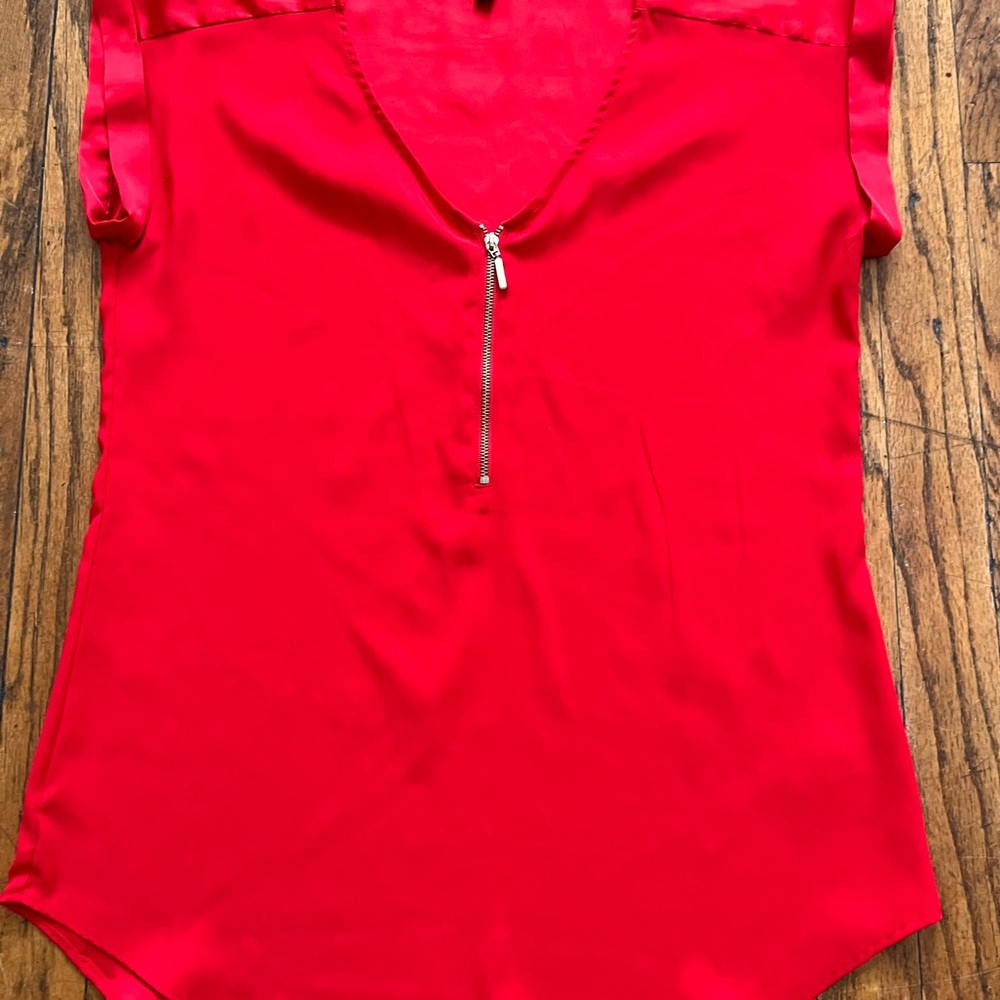 Express Bold Red Sleeveless Blouse with Zipper